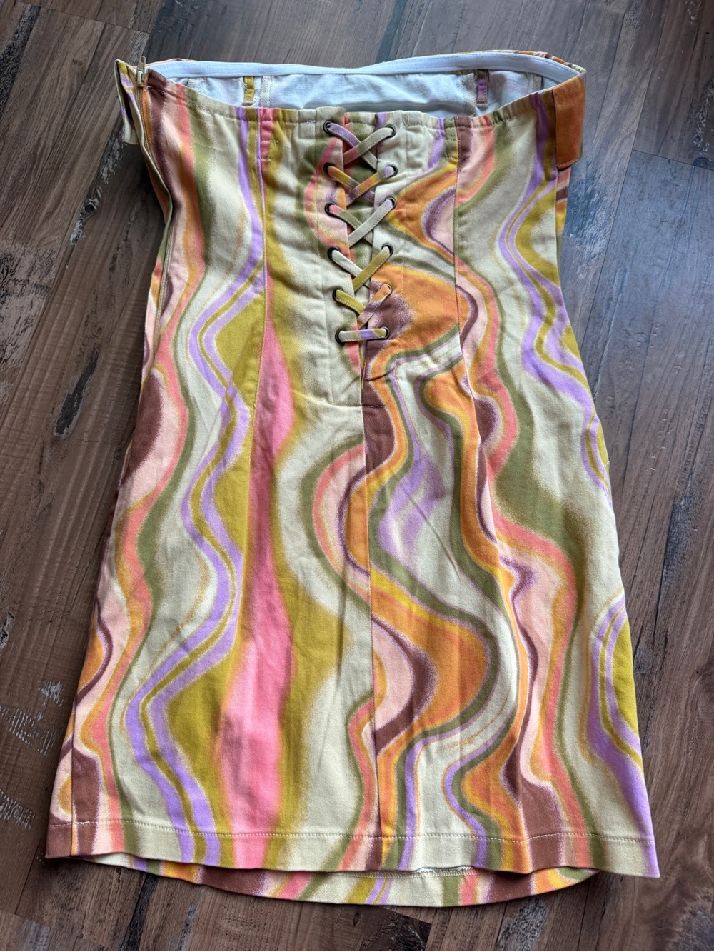 wild fable Strapless Wave-Print Mini Dress in Yellow, Pink & Orange medium - Picture 4 of 4